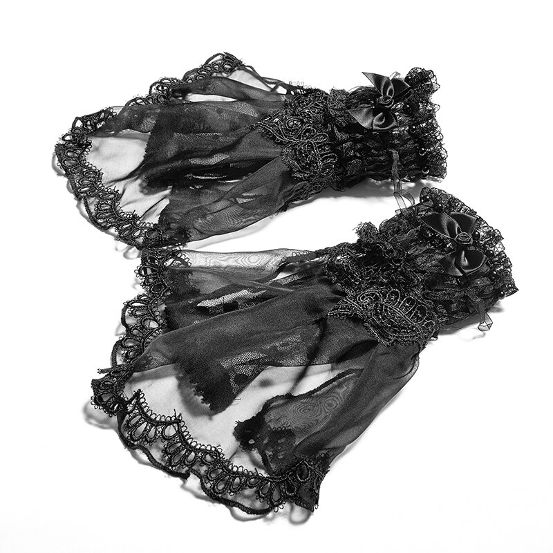 Gants en dentelle pour femmes, accessoires Lolita Punk, noirs gothiques avec nœud papillon, mignons, manchettes en maille sans doigts