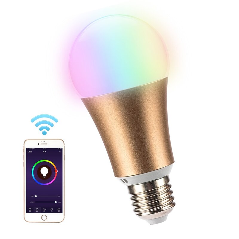 2019 novo metal rgb 7 w wifi conduziu a lâmpada de bola de lâmpada inteligente e27 pode ser escurecido cor conduziu a lâmpada, 16 milhões de cores, controle remoto do aplicativo