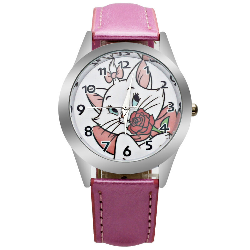 Luxe Merk kinderen Horloge Kitten Cartoon Jongen Quartz Klok Studenten Kerst Relogio horloge Casual Meisje Lederen Horloge