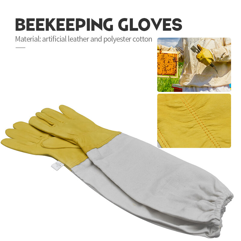 Guantes de apicultura mangas protectoras ventiladas profesional piel de oveja y lona Anti abeja para apicultura cuidado de abejas guantes