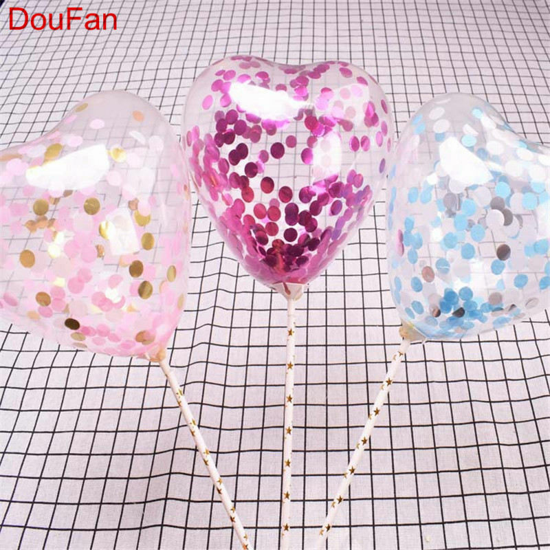 DouFan 5PCS 5Inch Emas Merah Muda Foil Confetti Balon Lateks Jantung Balon Dekorasi Pernikahan Perlengkapan Pesta Ulang Tahun
