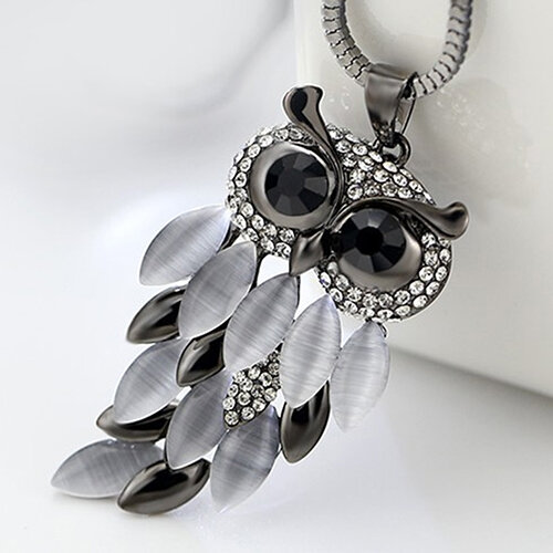New Arrival Hot  Women's Lovely Owl Pendant Rhinestone Long Sweater Box Chain Necklace Jewelry Fashion Leader' Choice