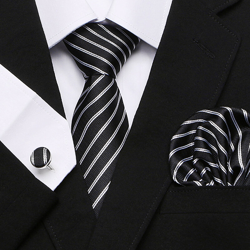Vangise męski klasyczny krawat jedwabny nowość geometryczny 30 stylów Tie Hanky zestawy spinek do mankietów na męskie wesele firmowe