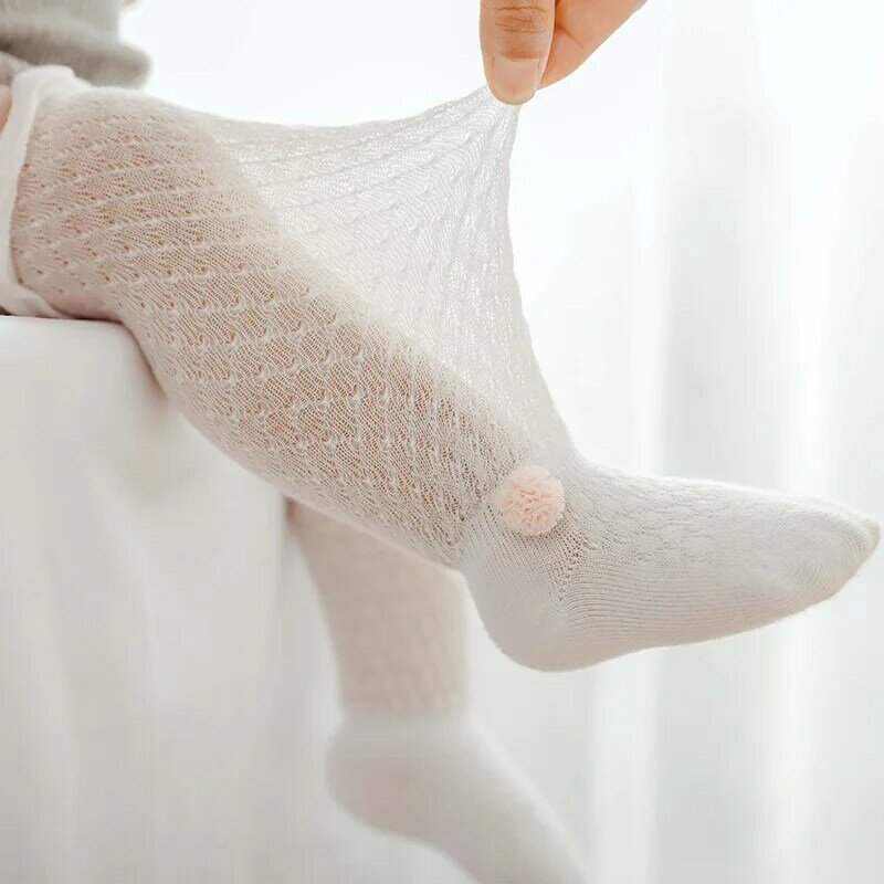 Chaussettes anti-moustiques pour bébé, section mince, maille respirante, soie glacée, coton, long tube au dessus du genou, chaussettes à nœud pour filles M14