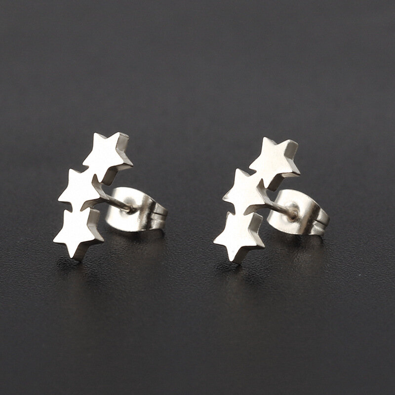 FENGLI Lovely Silver Stainless Steel Star Stud Earrings for Women Korean Minimalist Earrings Jewelry Accessories