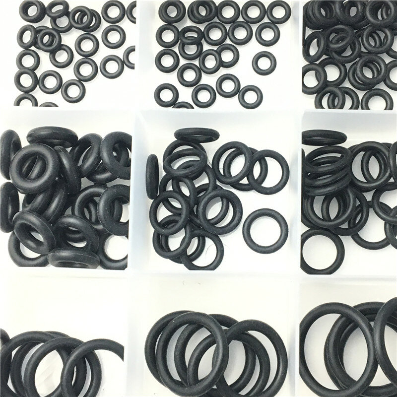 225 unids/lote anillo redondo de goma negro surtido arandela de lavadora sellado o-ring Kit 18 tamaños con caja de plástico