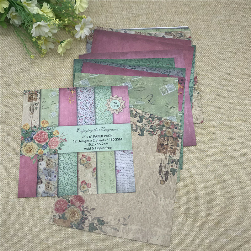 24 hojas 6 "X6" Flor de primavera flores estampado papel recortes Paquete de papel artesanal para manualidades Fondo de Arte pad