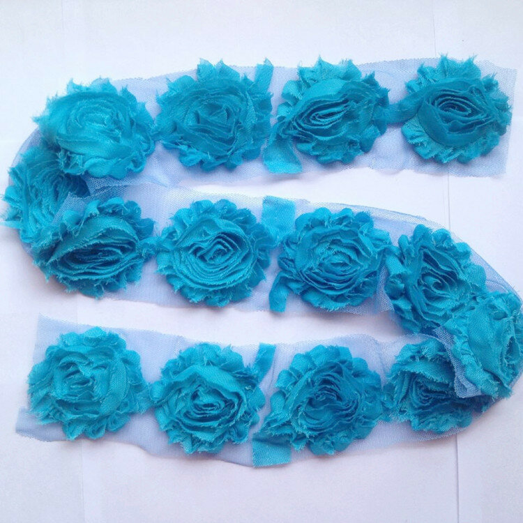 1 jardów Chic Shabby szyfonowe kwiaty dla dzieci akcesoria do włosów 3D tkanina w kwiaty dla majsterkowiczów opaski do włosów spinki do włosów