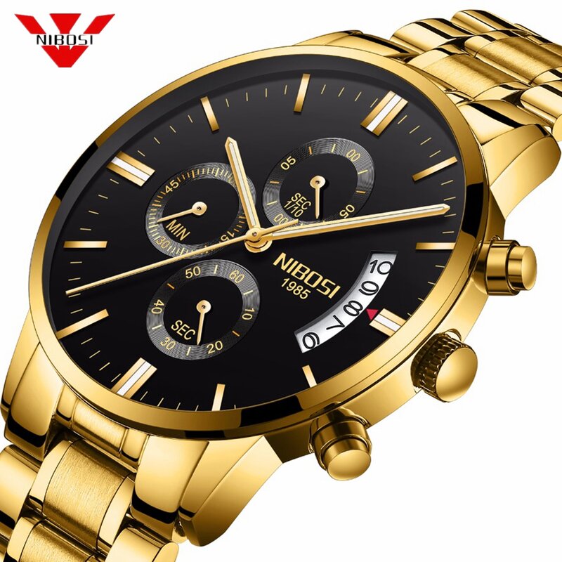 NIBOSI Mens Watches Top Luxury Brand Quartz Military Sport Watch Men Wristwatches Waterproof Male Gold Clock Relogio Masculino 