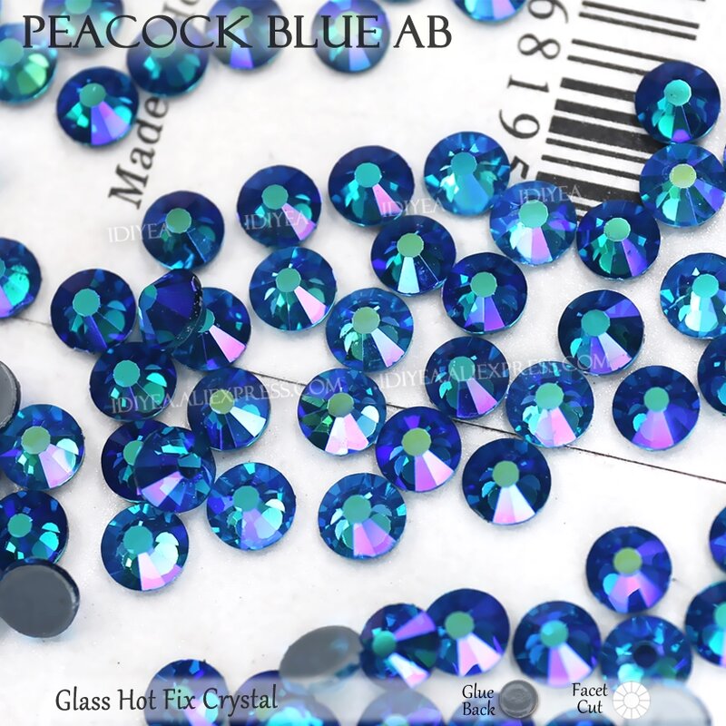 Pavão azul ab com parte traseira lisa strass, reparo quente de strass com glitter cristal, pedras para costura, arte vestido, acessório para roupa