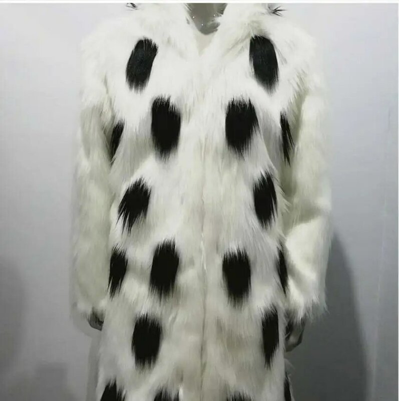 Chaqueta de piel de imitación para hombre, abrigo largo con capucha, Color negro y blanco, mezclado, cálido, K1125, S/4Xl