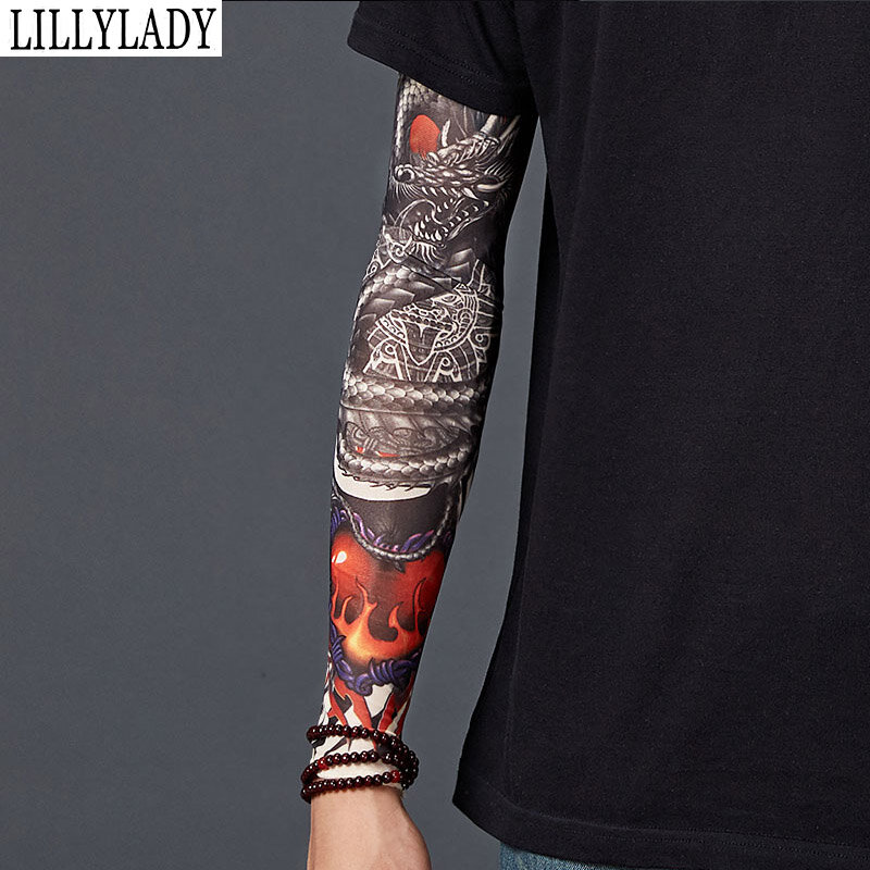 3D Tattoo Gedruckt Outdoor Radfahren Sleeves Armwarmer UV Schutz MTB Fahrrad Sleeves Arm Schutz Ridding Arm Ärmeln