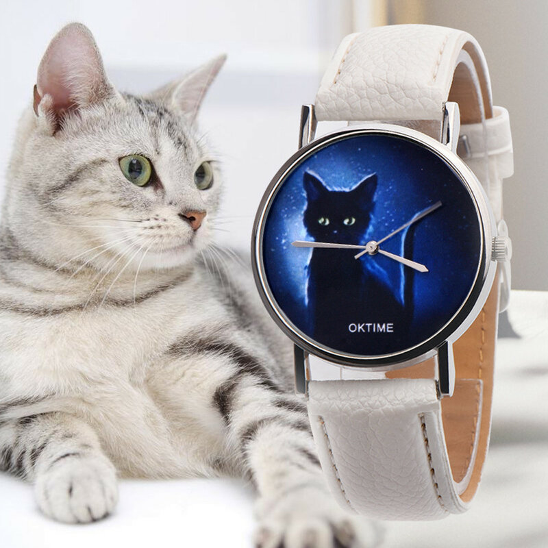 Relojes de pulsera con patrón de gato para Mujer, Reloj de cuarzo elegante, femenino