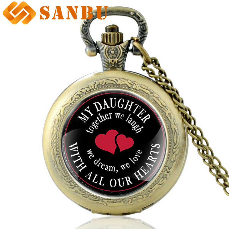 Модные кварцевые часы для дочери, винтажные бронзовые карманные часы, классические, с кулоном в виде члена семьи, ожерелье