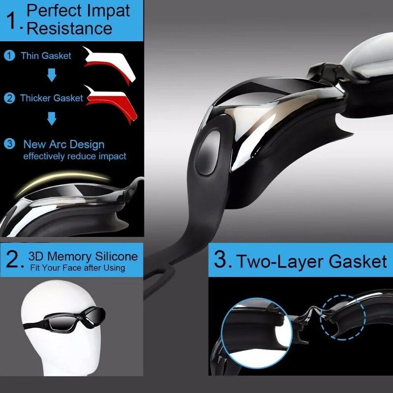 Gafas de natación antivaho galvanizadas para hombre y mujer, lentes impermeables UV, ajustables, para nadar