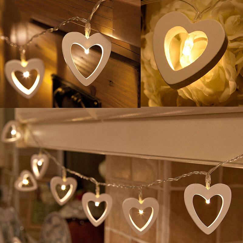 Berbentuk Hati Led String Natal Di Luar Ruangan Taman Fairy String Lampu Pesta Pernikahan Dekorasi Hangat Logam Putih Cinta Hati Cahaya