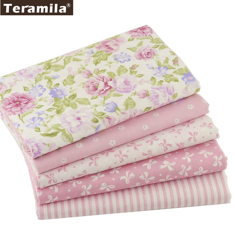 Teramila-tela de algodón rosa para edredón y flores, ropa de cama para niños, 40x50cm, 5 unidades