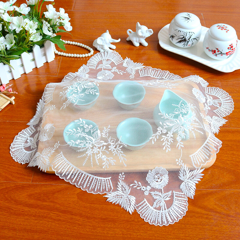Square 40cm European Mesh Lace Embroidery Placemat Coffee Cup Pad Computer Rice Cooker Tea Dish Cover Cloth Decorative Towel