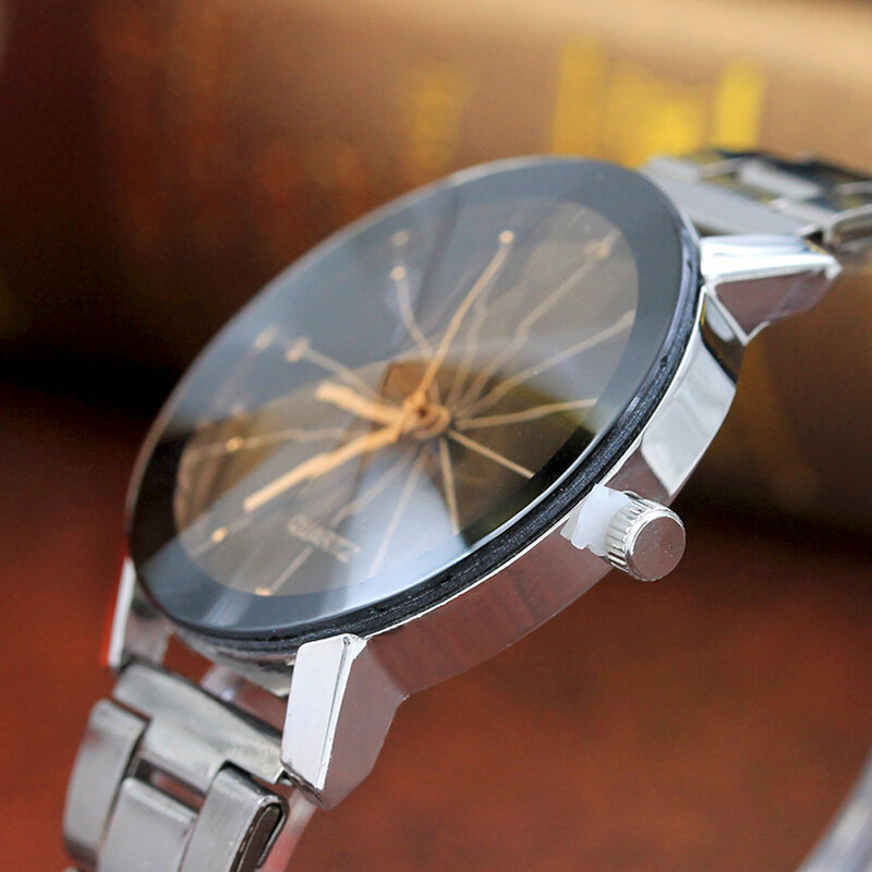 Классические кварцевые часы для влюбленных, черные стальные минималистичные Креативные мужские наручные часы Wo s, мужские часы с бриллиант...
