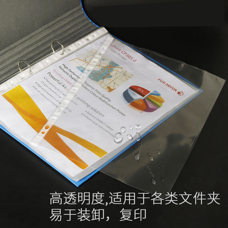 델리 구멍 a4 100 pcs 드릴링 데이터 가방 문서 가방 보호 투명 플라스틱 삽입 컨테이너 잎 폴더 펀치 포켓