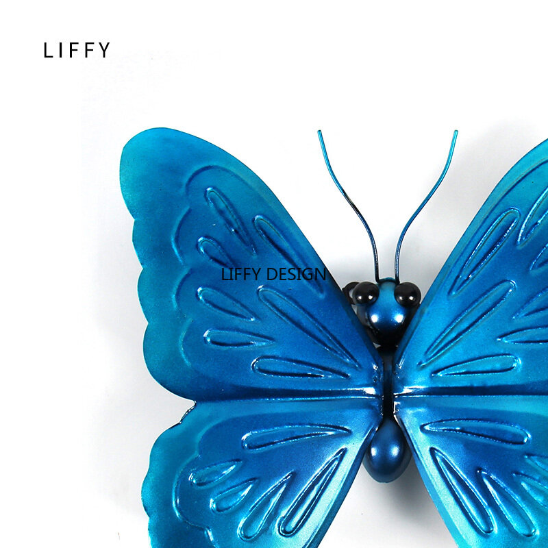 Liffy Подарочное синее металлическое настенное украшение «бабочка» для украшения сада, уличные украшения для животных, статуи для двора