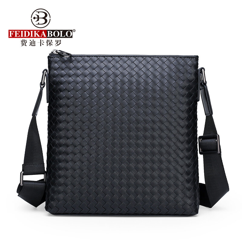 FEIDIKABOLO Microfiber Leather Man Bag New Fashion Vertical Men's Shoulder Bag High Quality Casual Woven Pattern Messenger Bags