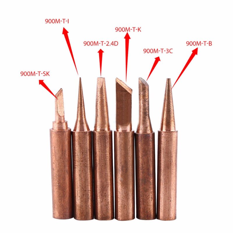 6pcs/set New 900M-T  Copper Solder Iron Tips Lead Free Soldering Welding Tools Set