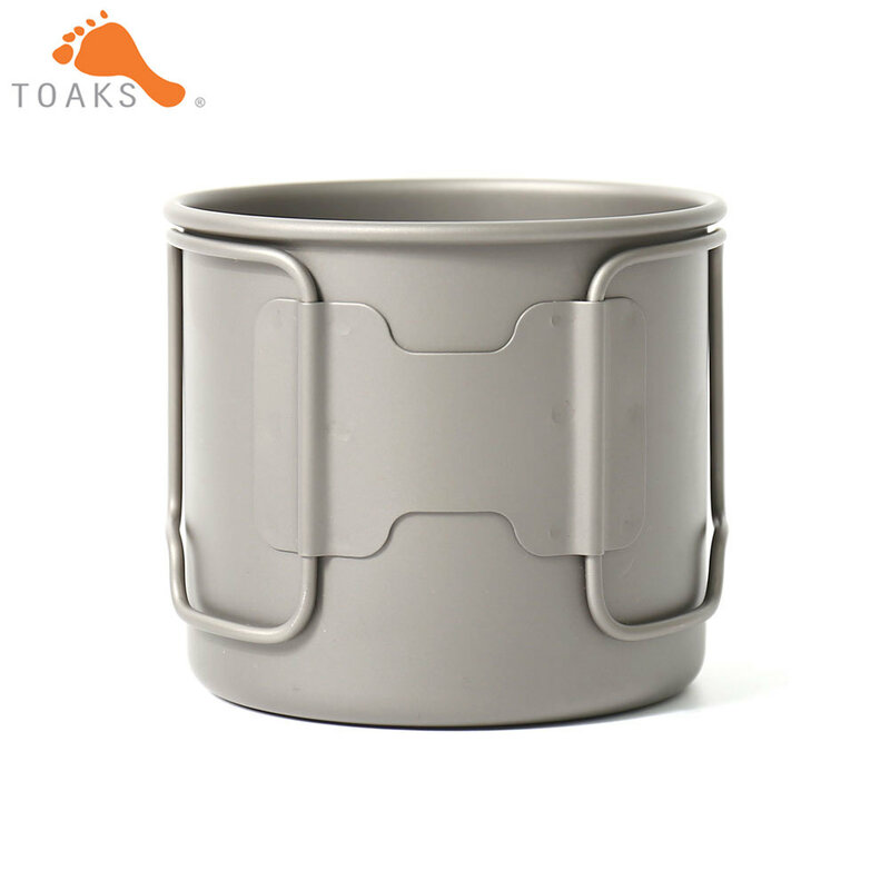 TOAKS-taza de titanio puro 375 ultraligera versión 0,3mm, taza para acampar al aire libre, utensilios de cocina con mango plegable, pero sin tapa, 375ml, 49g