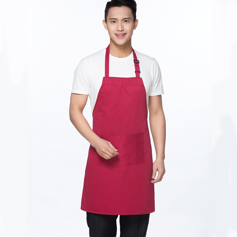 Aventais cor pura logotipo personalizar jardineira feminina ajustável cozinha workwear chef serviço de alimentos uniformes garçom