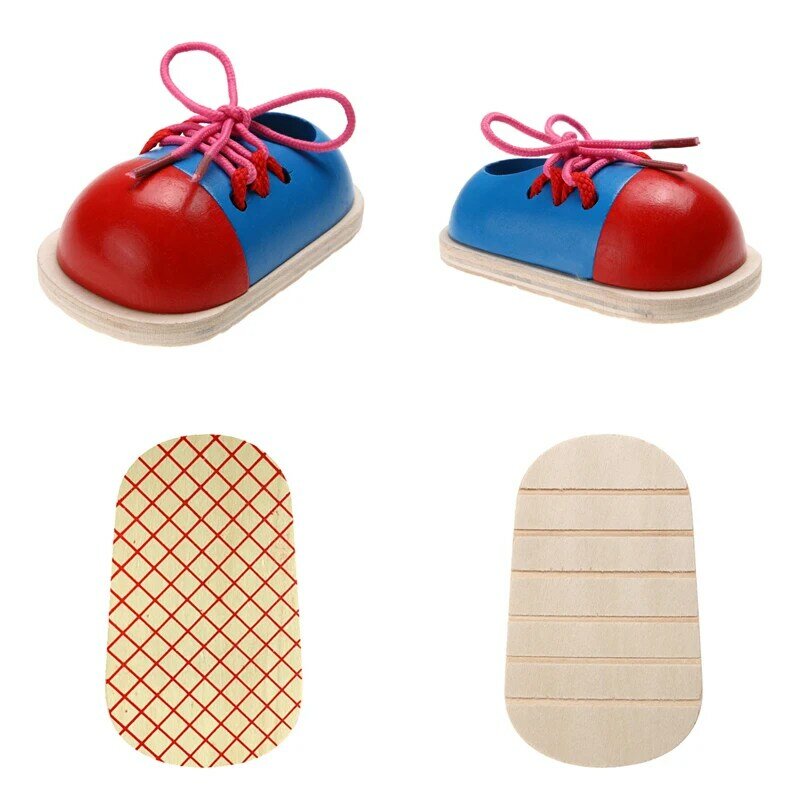 1pcs Kids Montessori Educational Toys Children Wooden Toys Toddler Lacing Shoes Early Education Montessori Teaching Aids Puzzle
