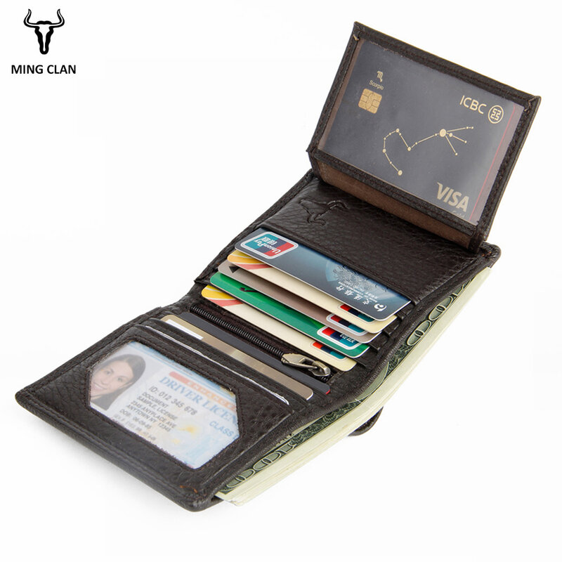 Rfid 천연 가죽 디자이너 짧은 지갑 남성용, 작은 슬림, 카드 홀더, 패션 지퍼 포켓, 동전 지갑 가방