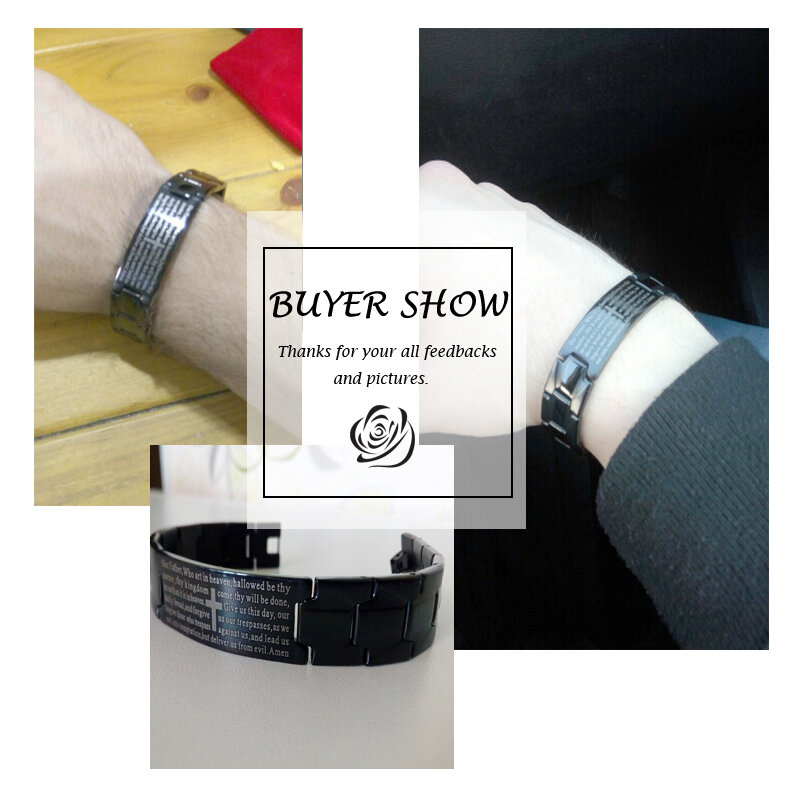 Effie quee cruz padrão pulseira de aço inoxidável na cor preta escritura religiosa pulseira acessórios moda fb57