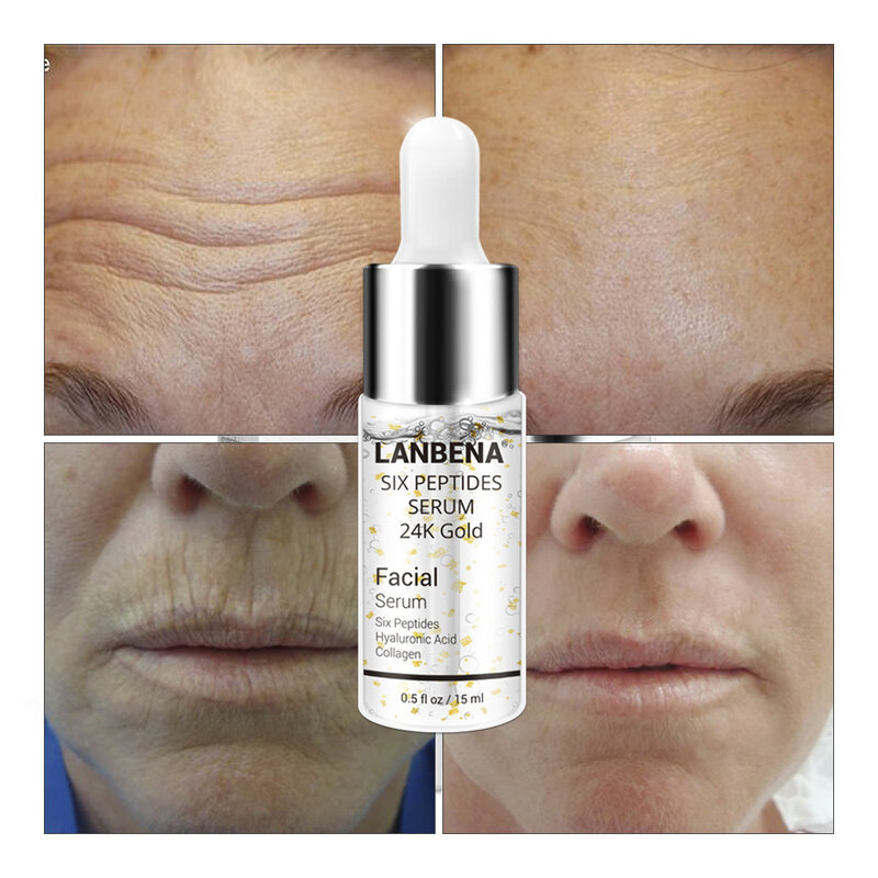 Lanbena 24 k ouro seis peptides soro creme de rosto anti-envelhecimento rugas lift endurecimento clareamento hidratante acne tratamento cuidados com a pele
