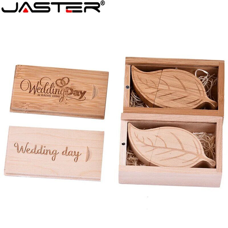 JASTER pendrive promotion (darmowe własne logo) drewniany kształt liścia U dysk USB + pudełko USB 2.0 4GB/8GB/16GB/32GB/64GB flash drive