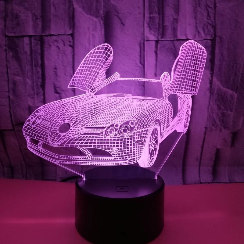 Super samochód 3D LED lampka nocna LED na biurko, z wejściem USB lampa stołowa 7 zmienia kolor dotykowy pilot zdalnego sterowania do wystroju domu chłopiec prezent