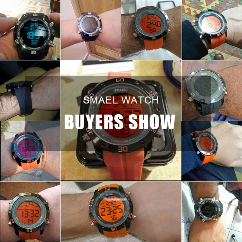 Relógio digital esportivo masculino laranja, relógio de pulso para homens, com data automática, à prova d'água, 1145