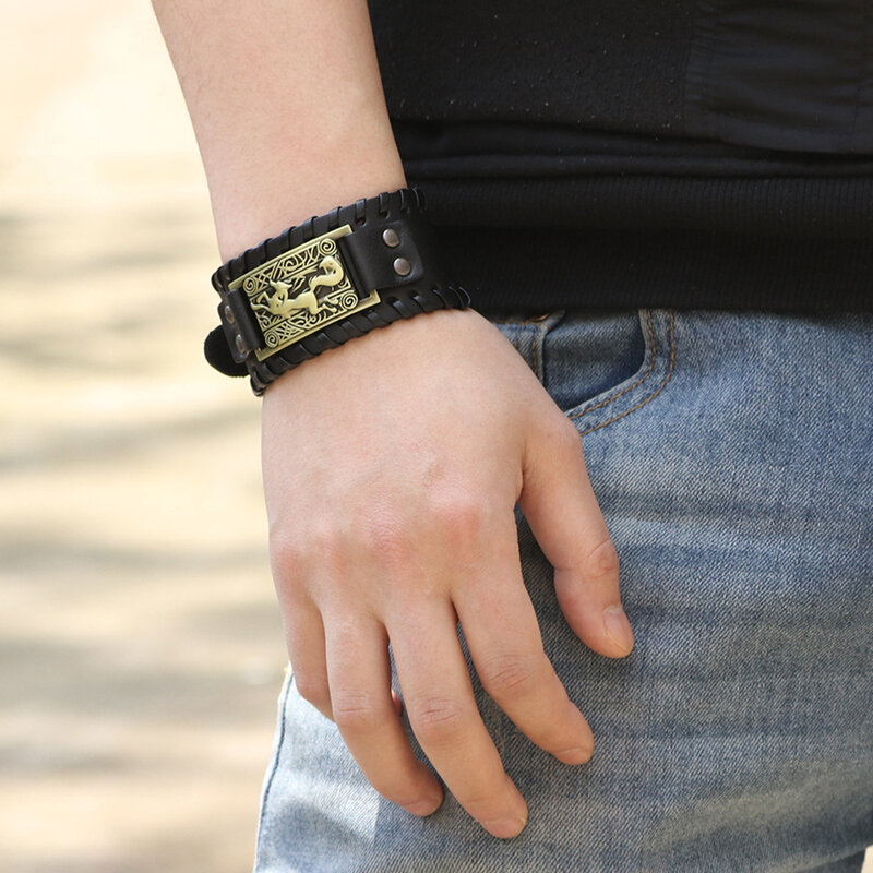 Шарм широкий кожаный браслет мужской Панк Плетеный веревочный сплав манжета браслет мужской браслет Викинг мужские украшения