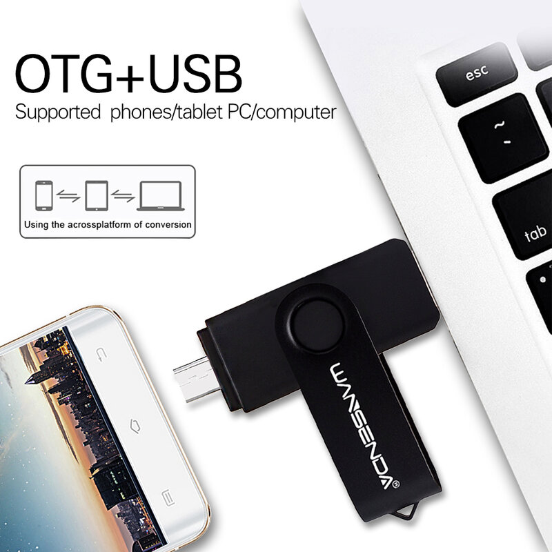 WANSENDA – clé USB 128 OTG rotative, support à mémoire de 8GB 16GB 32GB 64GB 256GB 2.0 GB, lecteur Flash pour Android/PC