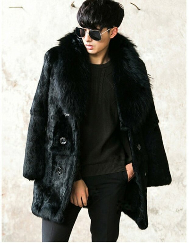 Size M Men Faux Fur Overcoats Long Section Nagymaros Collar Double Breasted Fur Jackets Outwear Fur Coat Winter clothes k968