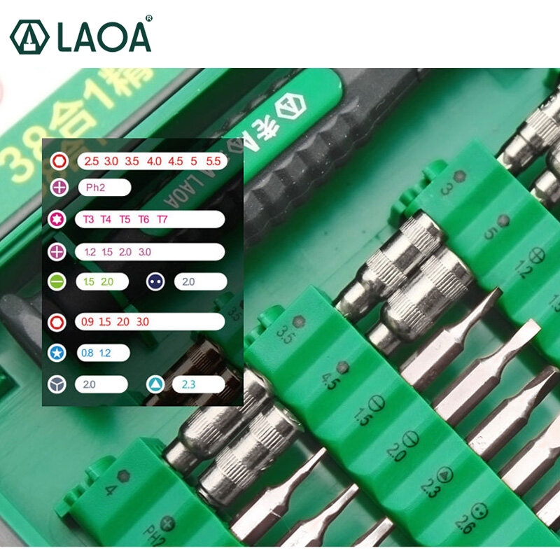 Set di cacciaviti LAOA 38 in 1 set di punte per cacciavite di precisione Kit di strumenti per la riparazione di telefoni cellulari per Laptop utensili manuali per cacciaviti precisi