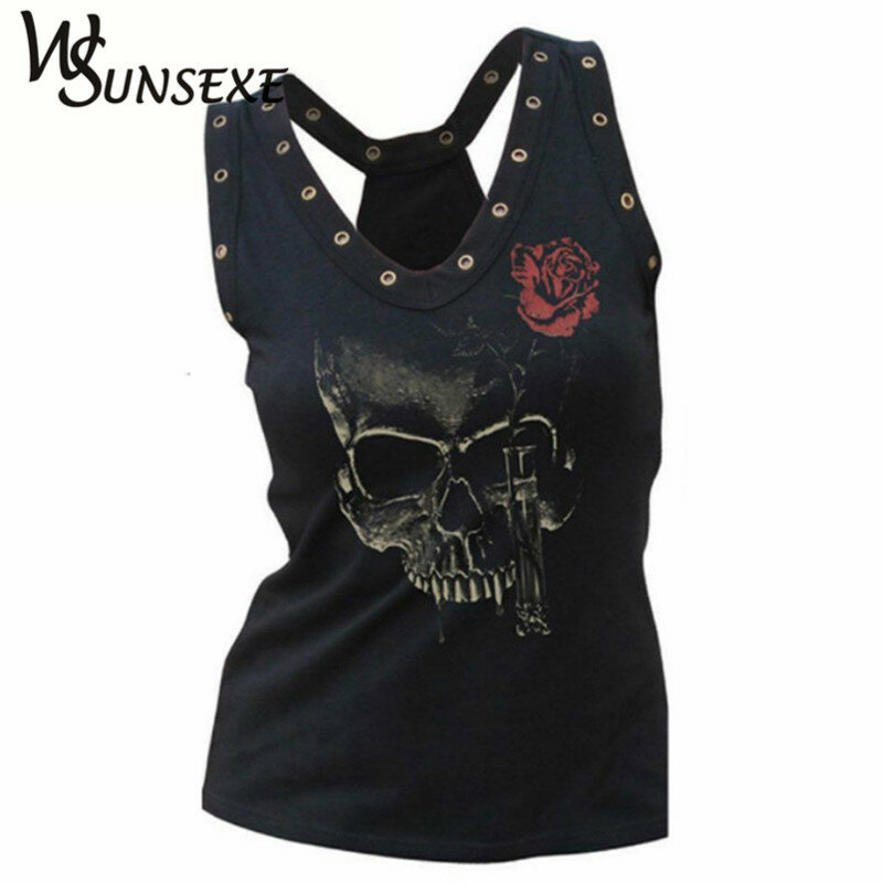 Hollow Out Women Skull Head 3d Printed T Shirts Blusa Hip Hop Summer V-neck Tee Shirt Femme Punk Style Hole Tops Cheap Clothing