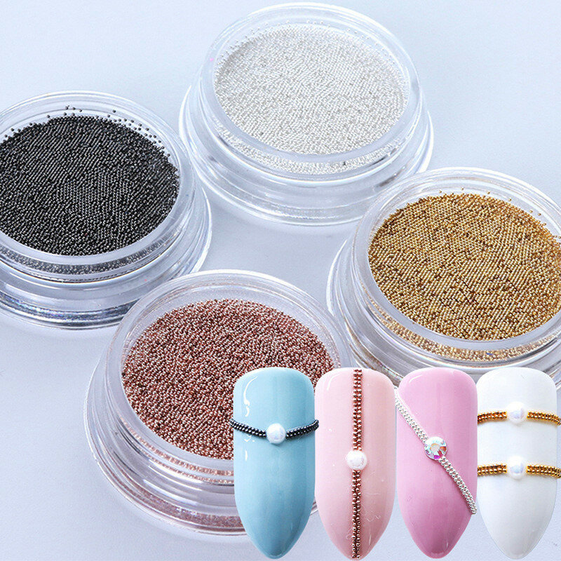 Micro perles colorées en métal 3D pour femmes, Mini perles en acier inoxydable, pour nail Art, Caviar, clou, décorations de manucure, 0.4mm