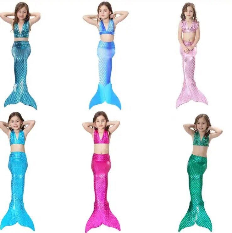 3Pieces Girl's Mermaid Tails For Swimming Costume Kid Zeemeerminstaart Cola De Sirena Cauda De Sereia Cosplay Costumes