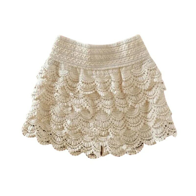 Di Modo di estate Delle Donne Shorts Dolce Del Merletto di Stile Crochet Elastico In Vita Pantaloni di Scarsità Sottili