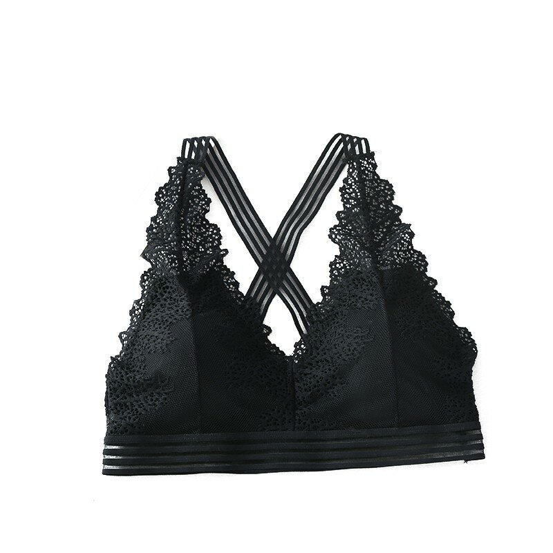 2020 Women Lace No Steel Ring Large V-neck Triangle Cup Anti-Exposure Bra Without Steel Ring Summer New Style  Padded Thin Bra