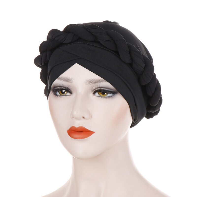 2019 cabeza pérdida de cabello accesorios de las mujeres musulmanas Cruz de trenza turbante sombrero cáncer quimioterapia Beanie Cap Hijab