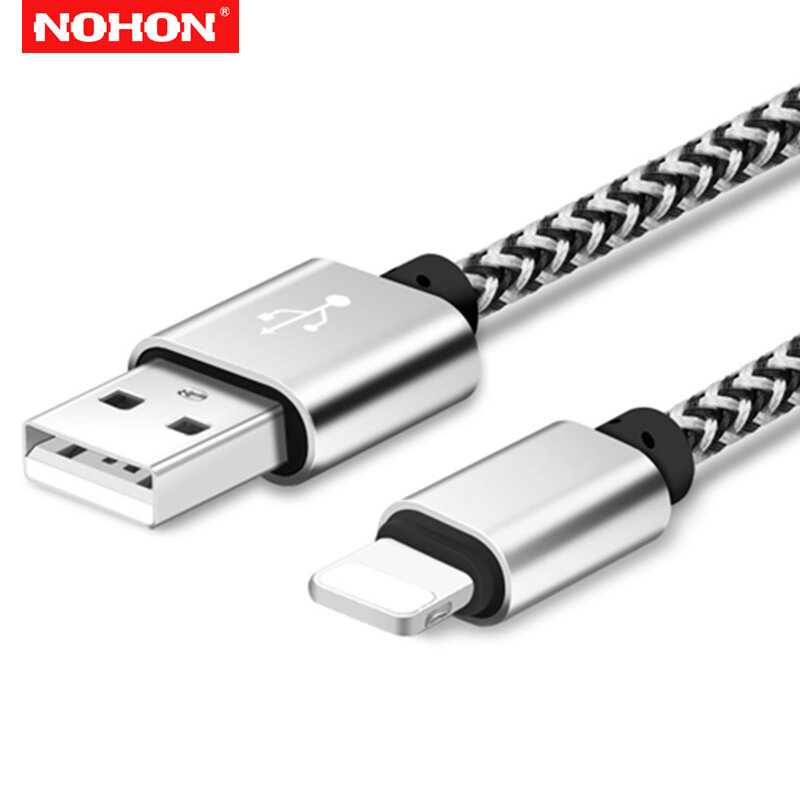 NOHON 2m 3m USB Charging Cable For iPhone 7 8 6 6S Plus Metal Braided Fast Charger USB Data Cable for iPad 5 5S X XS Max XR Wire