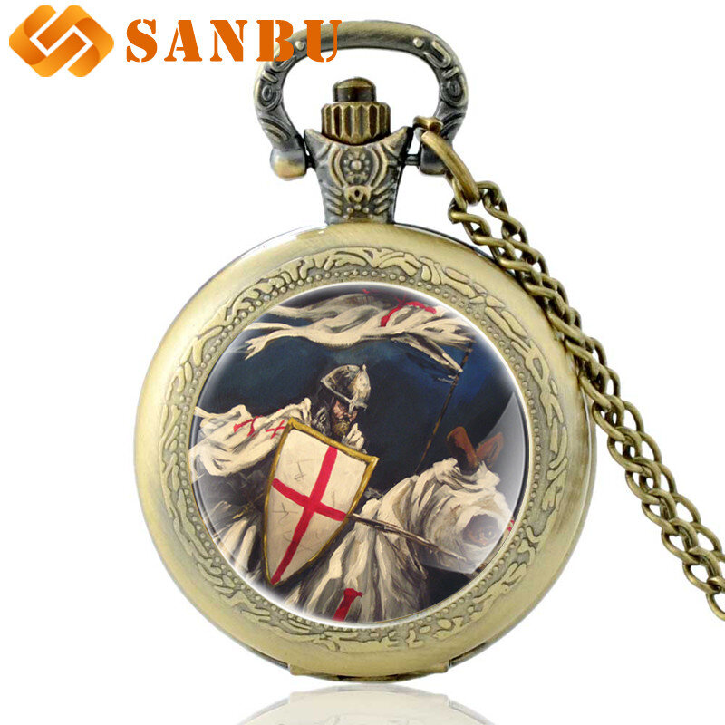 โบราณ Cross Quartz นาฬิกาพ็อกเก็ตนาฬิกา Retro ผู้ชายผู้หญิง Knight Templar จี้สร้อยคอ Vintage เครื่องประดับของขวัญ