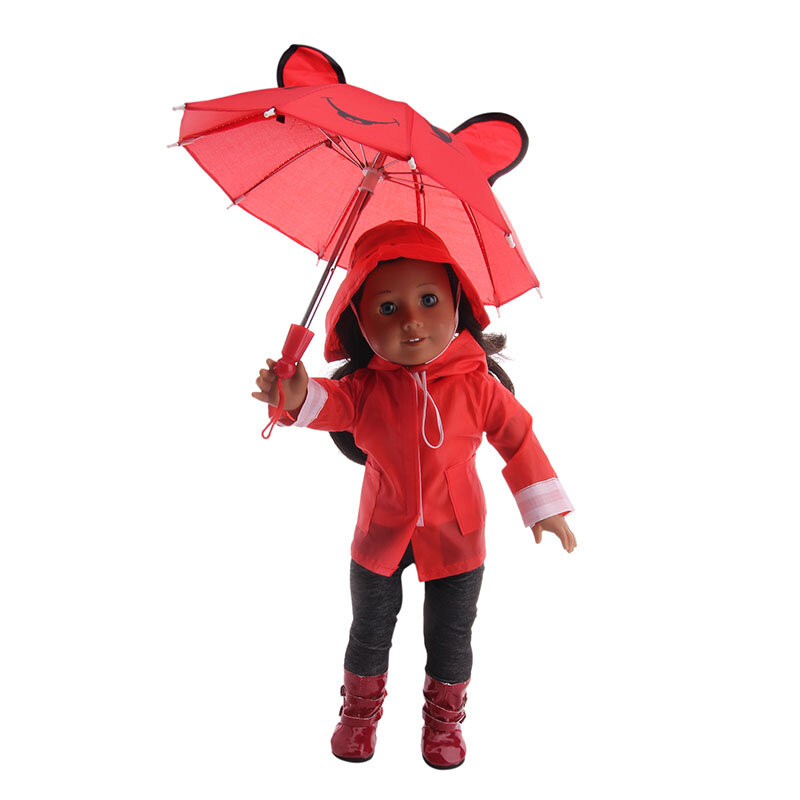 Nowa lalka 6 sztuk zestaw deszcz = kapelusz + T-Shirt + płaszcz + spodnie + buty + parasol Fit 18 Cal American & lalka noworodek 43cm generacji, zabawka dla dziewczynek prezent