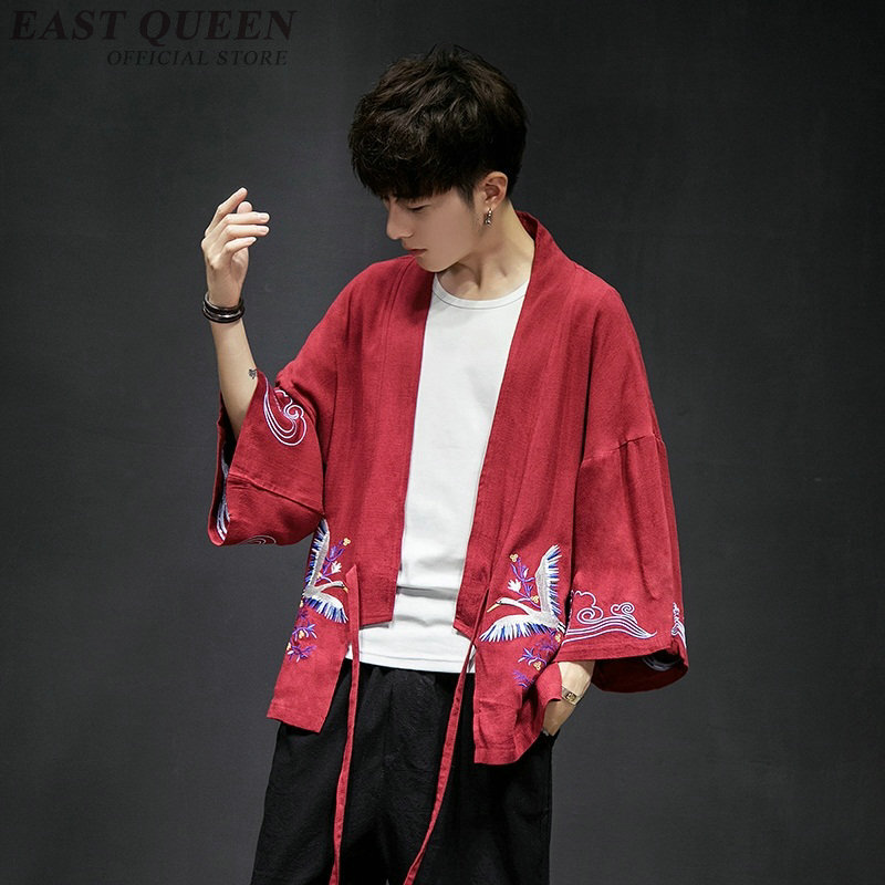 Традиционное японское кимоно для мужчин, юката с рукавом три четверти, короткая верхняя одежда с вышивкой, свободная традиционная одежда ...